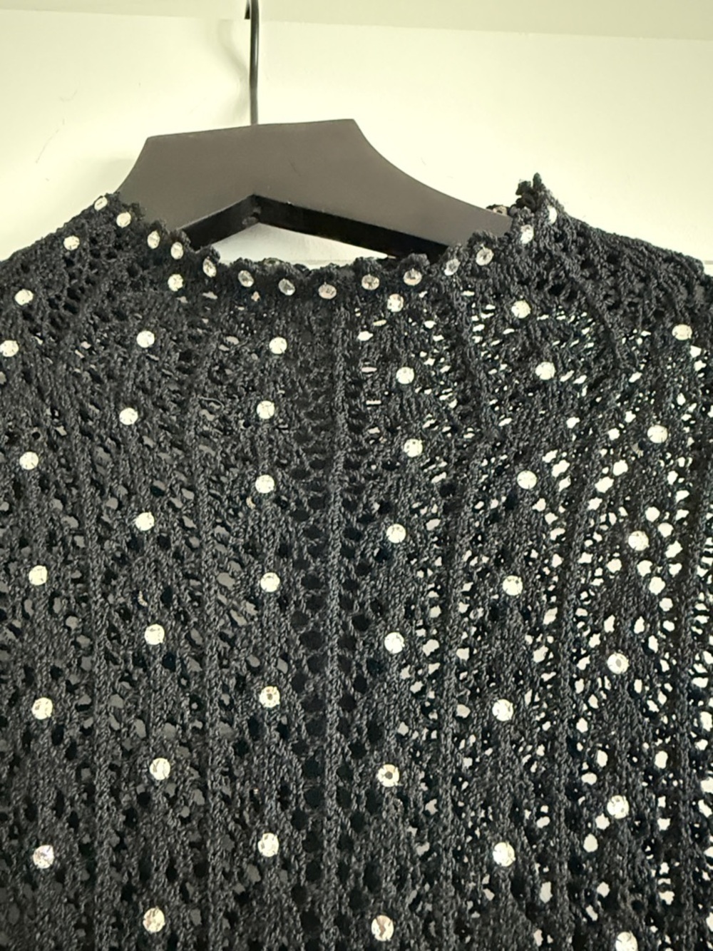Black Long Sleeve Rhinestone Embellished Knit Dress Party Night Out Glam S - Picture 5 of 8
